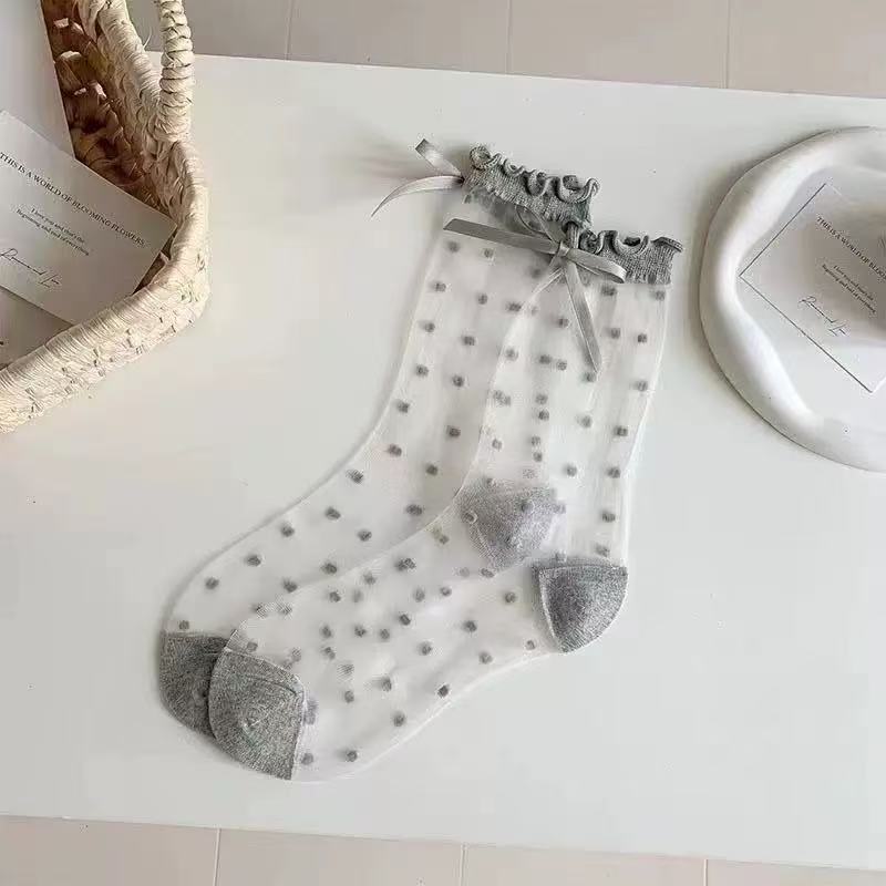 🧦 Official Store – Breathable Ice Silk Socks with Polka Dot Pattern